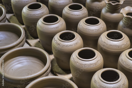 Handmade clay pottery.