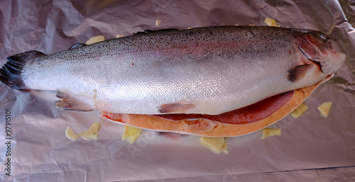 Fototapeta Naklejka Na Ścianę i Meble -  big salmon prepared for cooking