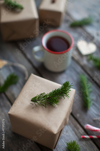 decoration of christmas gifts in the scandinavian style