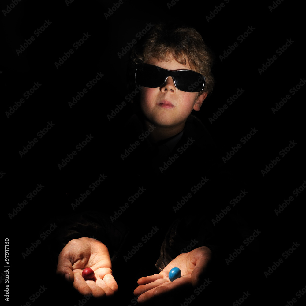 boy acting as morpheus in matrix Stock Photo | Adobe Stock