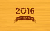 Happy New Year 2016 and ribbon banner on wooden background (vector)