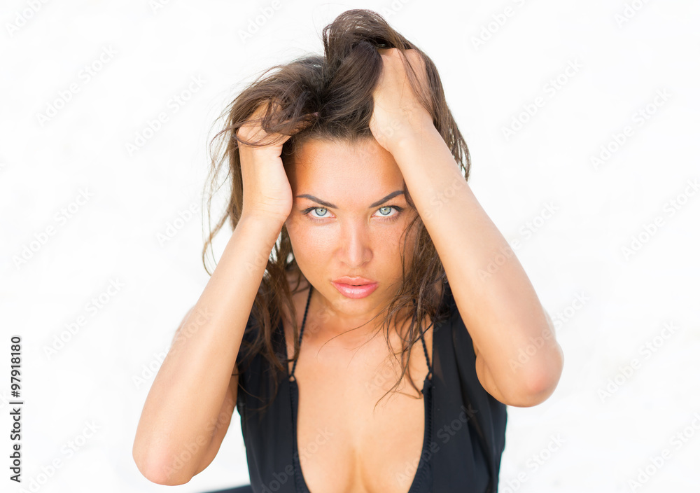 Portrait of the woman with beauty face - isolated on white Portrait of the woman with beauty face - isolated on white
