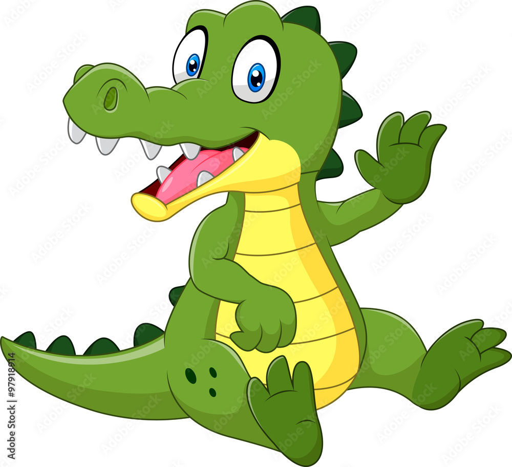 Naklejka premium Cute crocodile waving hand isolated on white background