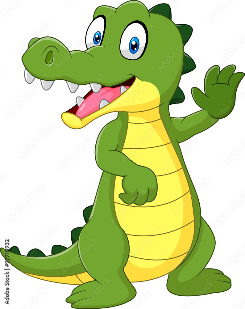 Obraz premium Cartoon funny crocodile waving hand isolated on white background