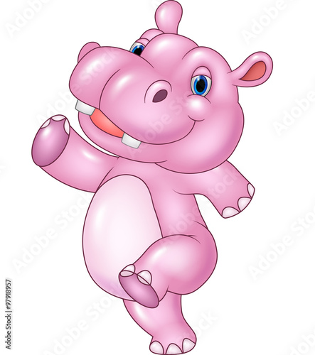 Cartoon baby hippo running isolated on white background