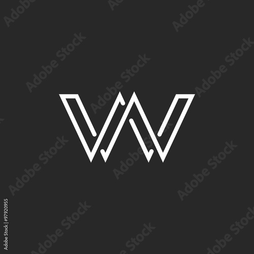 Monogram letter W logo, weave thin line style, mockup wedding invitation emblem, design element template