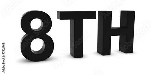 8TH - Black 3D Eighth Text Isolated on White