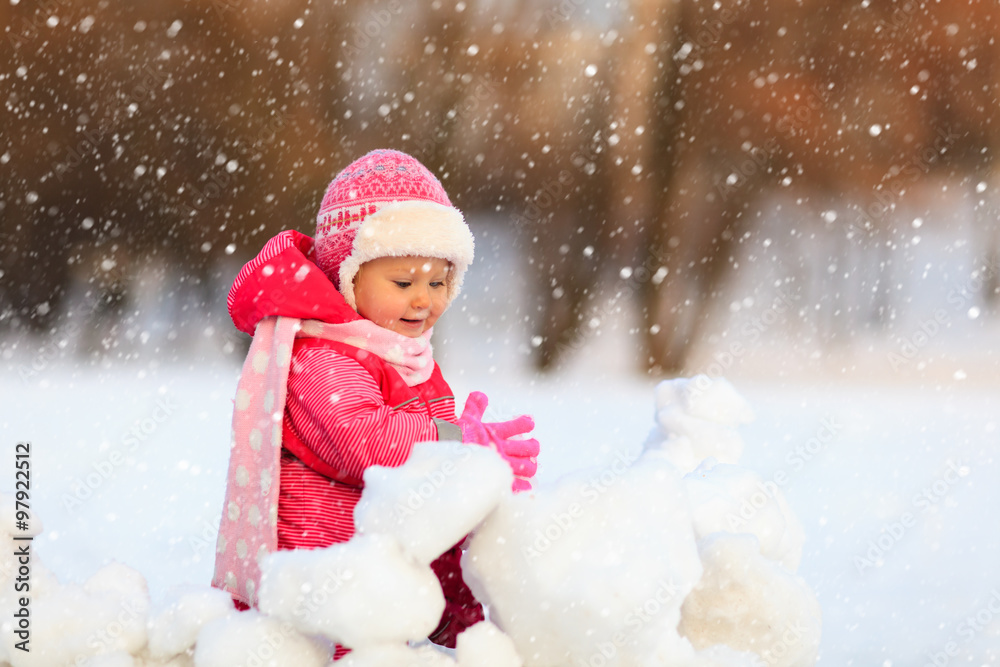 cute happy little girl play in winter cute happy little girl play in winter