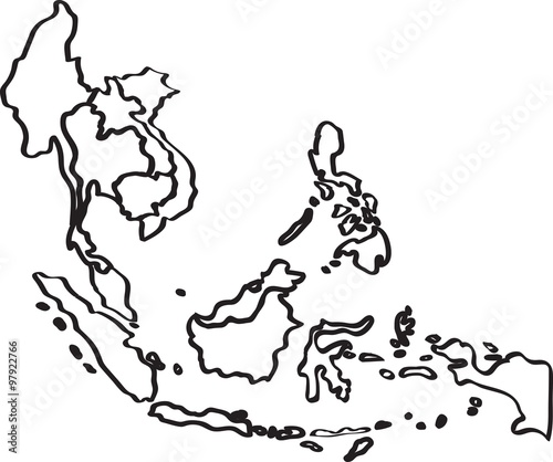 Freehand Asean map sketch on white background. 