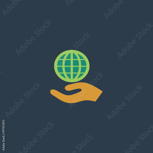 Globe icon with hand  vector illustration.