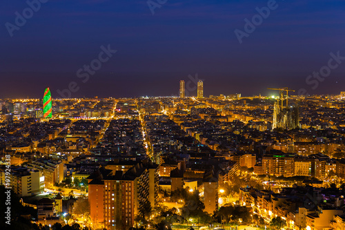 Barcelona skyline by night during Christmas period