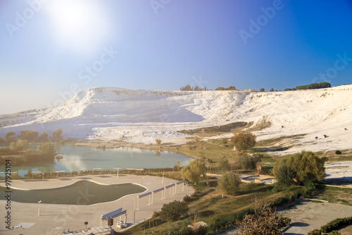 View of Pamukkale Hills with Sun