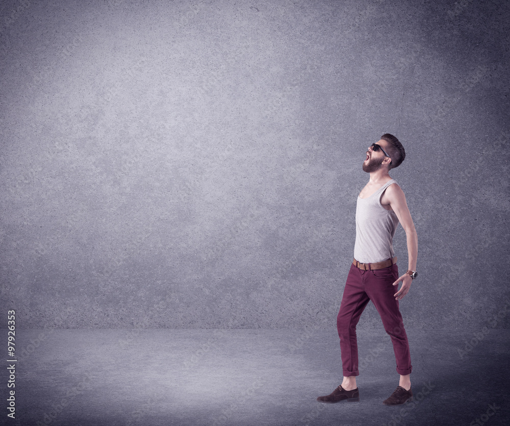 Fashion model shouting in empty space Fashion model shouting in empty space