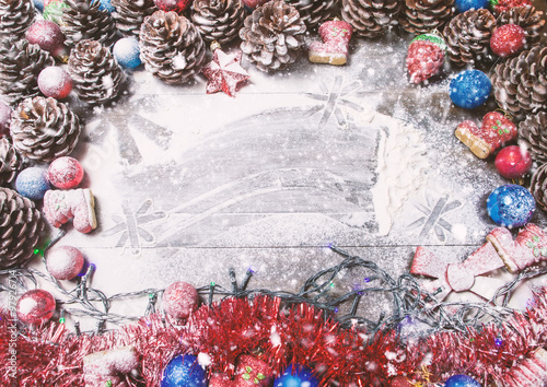 Happy New Year card with  snow on background
