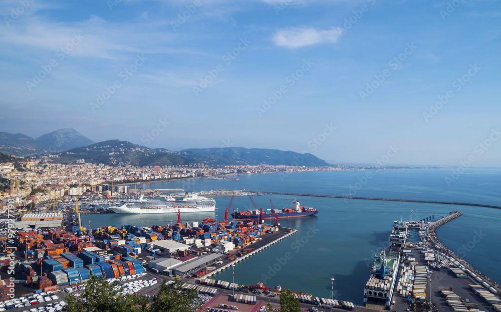 Gulf of  Salerno, Italy , on the Tyrrhenian Sea  and  the harbor - view from above