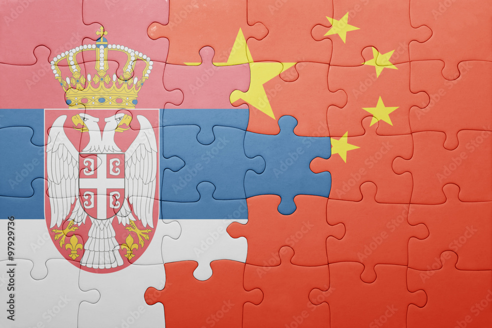 puzzle with the national flag of serbia and china