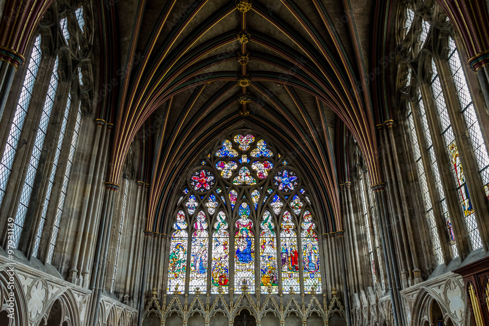 Exeter Cathedral - stained glass and ceiling - Lady Chapel Exeter Cathedral - stained glass and ceiling - Lady Chapel