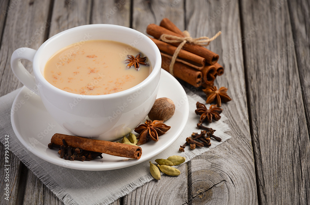 Indian masala chai tea. Spiced tea with milk. Indian masala chai tea. Spiced tea with milk.
