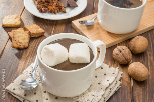homemade hot chocolate and marshmallow  cookie with walnut