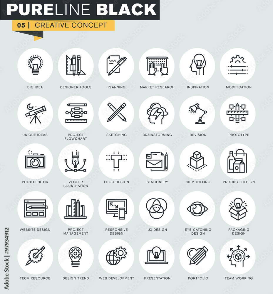 Set of thin line web icons of graphic design and project workflow ...