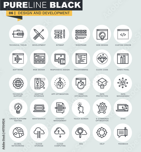 Set of thin line web icons of web design and development. Premium quality icons for website, mobile website and app design.