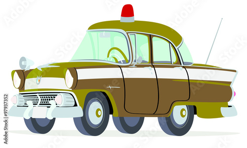 Caricatura Ford Mainline Town Sedan 1955 policía militar USA verde vista frontal y lateral