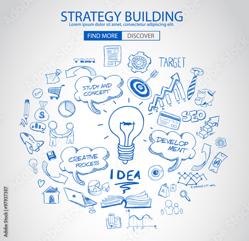 Strategy Building concept with Doodle design style