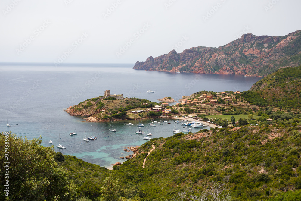 Small coast village of Girolata, Corsica, France