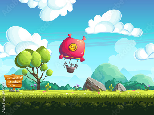 Seamless background blimp above the hills