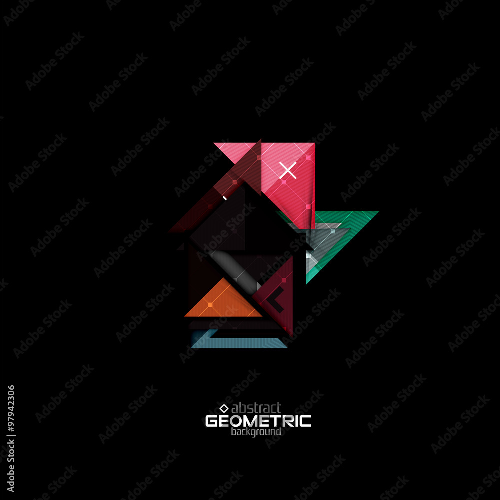 Colorful geometric shapes with texture on black. Modern futuristic abstract design template Colorful geometric shapes with texture on black. Modern futuristic abstract design template