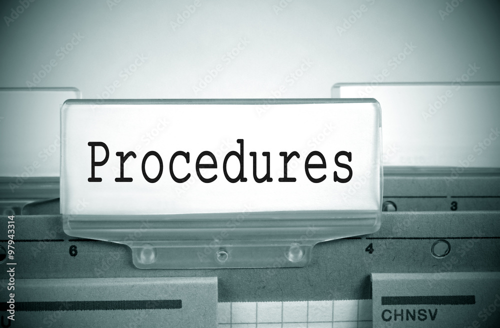 Procedures Register Folder Index with green color and spotlight Procedures Register Folder Index with green color and spotlight