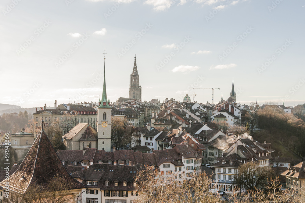 Bern, Stadt, Altstadt, Nydeggkirche, Münster, Kirche, Altstadthäuser, Winterzeit, Winter, Schweiz