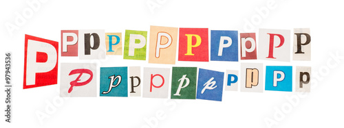 Set the letter P cut out of Newspapers