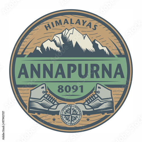Stamp or emblem with text Annapurna, Himalayas