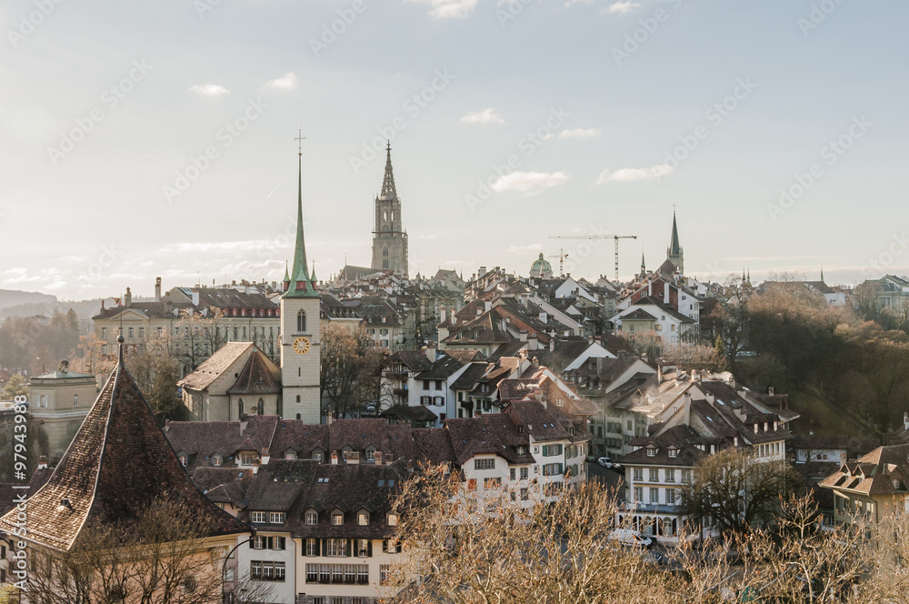 Bern, Altstadt, Stadt, Münster, Kirche, Nydeggkirche, Kirchtürme, Wintersonne, Weihnachten, Winter, Schweiz