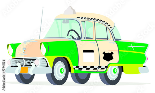 Caricatura Ford Mainline Town Sedan 1955 taxi San Francisco vista frontal y lateral