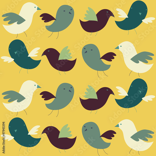 Pattern with stylized birds in retro style.