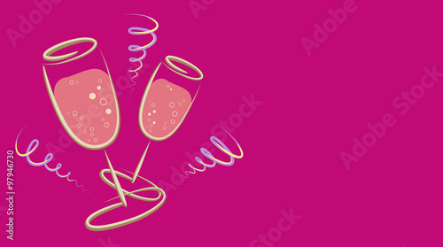 Silvester - Sekt Gläser - Girlanden - Gruß - Karte - Freisteller