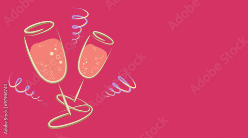 Silvester - Sekt Gläser - Girlanden - Gruß - Karte - Freisteller