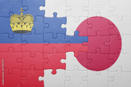 puzzle with the national flag of liechtenstein and japan