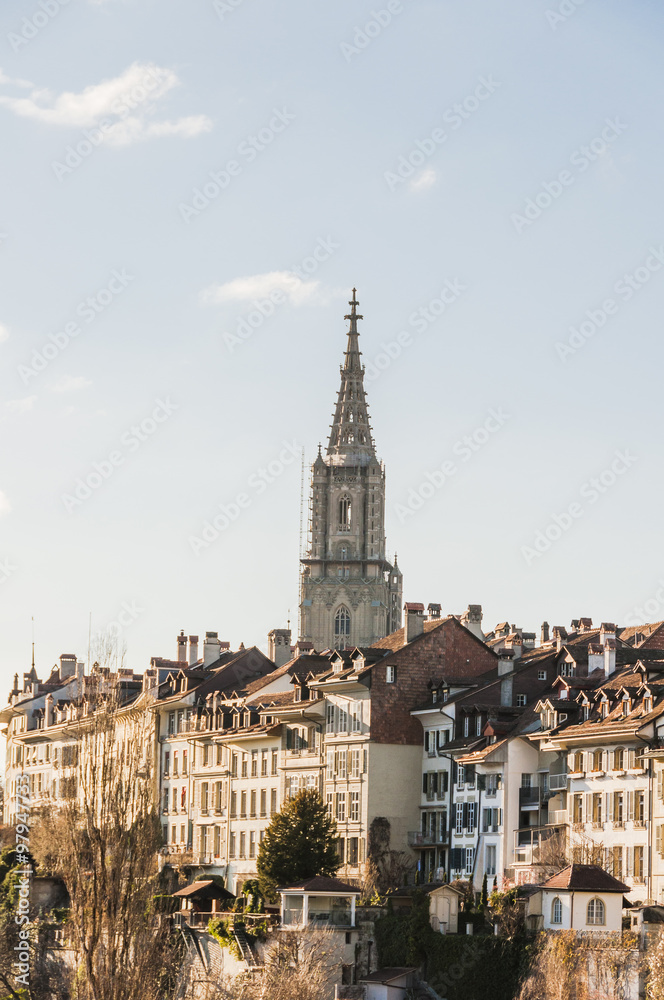 Bern, Altstadt, Stadt, Münster, Kirche, Kirchturm, Altstadthäuser, Gassen, Aare, Winter, Schweiz