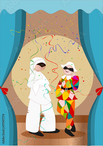 teatrino con Pulcinella e Arlecchino