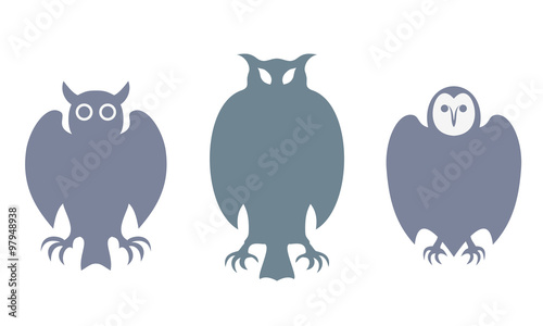 Owl. Stylized logo silhouettes. Vector illustration isolated on