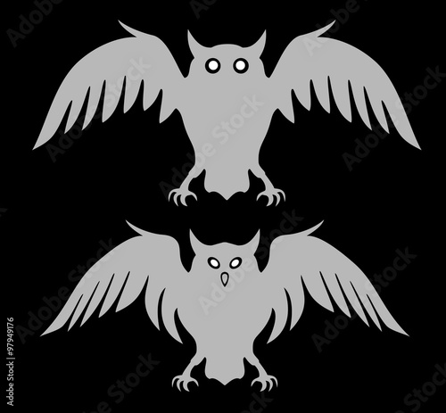 Flying owls. Stylized logo silhouettes. Vector eps8 isolated on