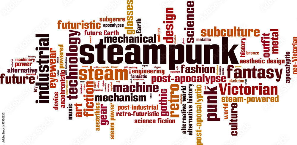 Steampunk word cloud concept. Vector illustration Steampunk word cloud concept. Vector illustration