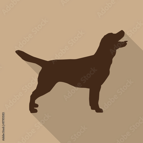 Icon dog in brown on a biege background in a flat design