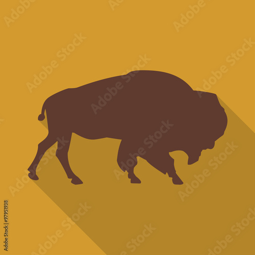 Icon bison on an orange background in the flat design. Vector illustration