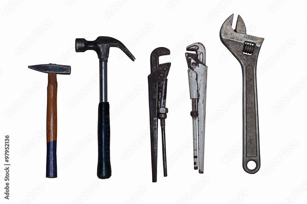 Image isolated set of old working tools Image isolated set of old working tools