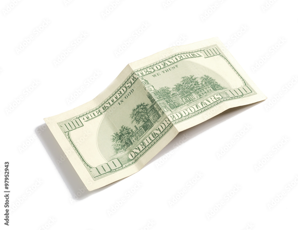 Hundred dollar bill on white, soft drop shadow.isolated Hundred dollar bill on white, soft drop shadow.isolated