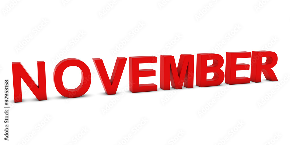NOVEMBER Red 3D Month Text Isolated on White NOVEMBER Red 3D Month Text Isolated on White